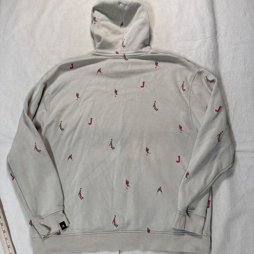 Jordan Hoodie Mens XL Gray Pullover Fleece Sweatshirt Allover J Player Print
